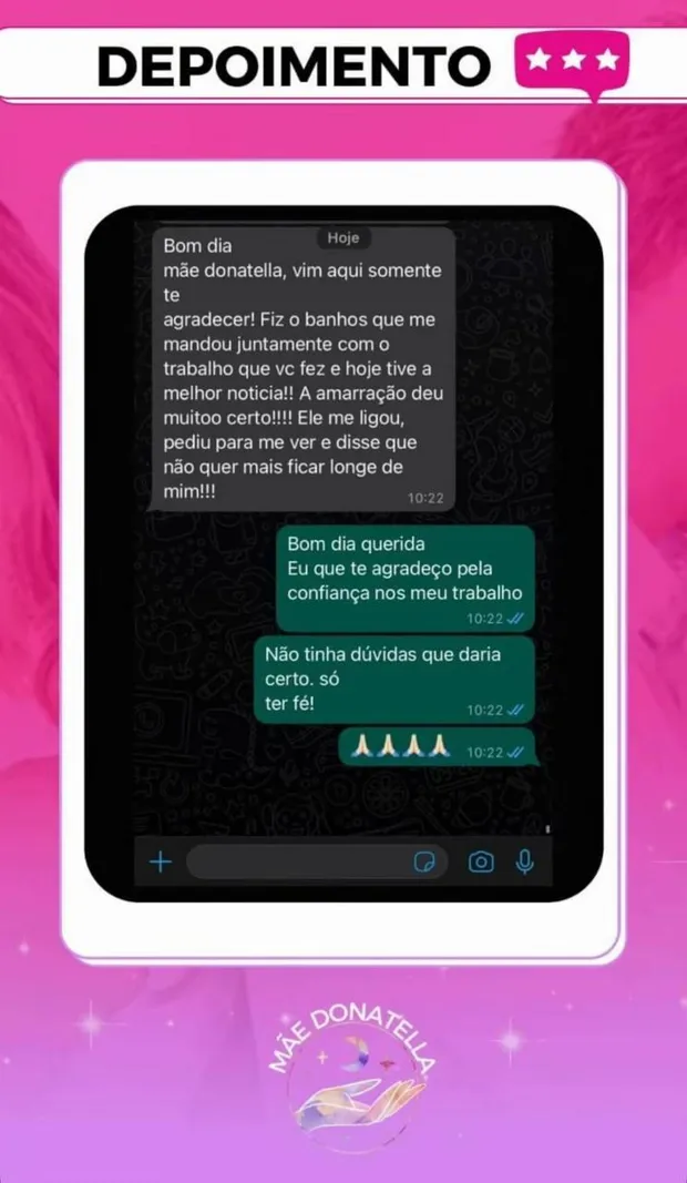 Depoimento de cliente da Mãe Donatella