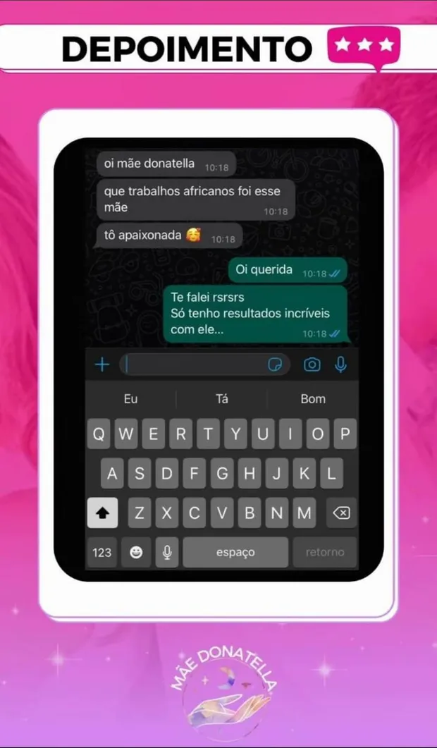 Depoimento de cliente da Mãe Donatella