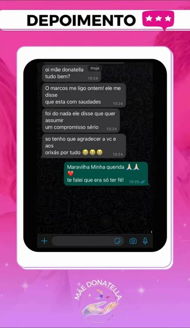 Depoimento de cliente da Mãe Donatella